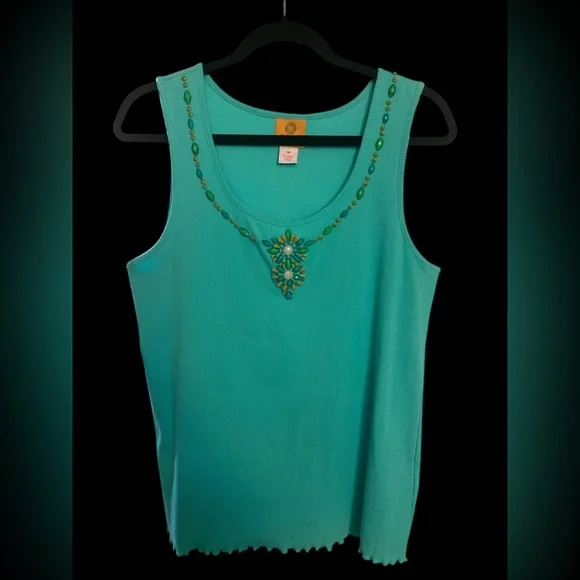 Ruby Rd Turquoise Sleeveless Top with Beaded Detail EUC M - Picture 2 of 6